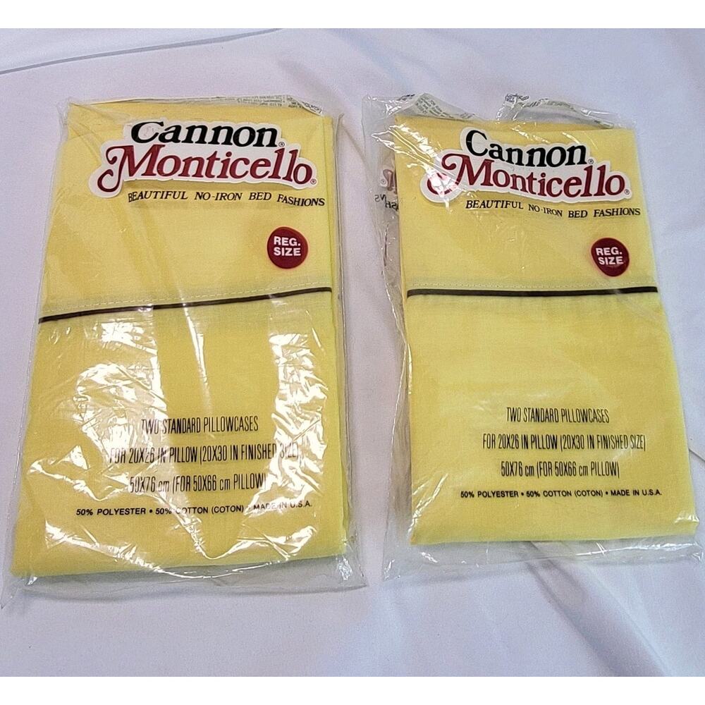 Cannon Monticello Banana Yellow No-Iron Pillowcases 20x30" Reg Sz 2Pk +1 -READ